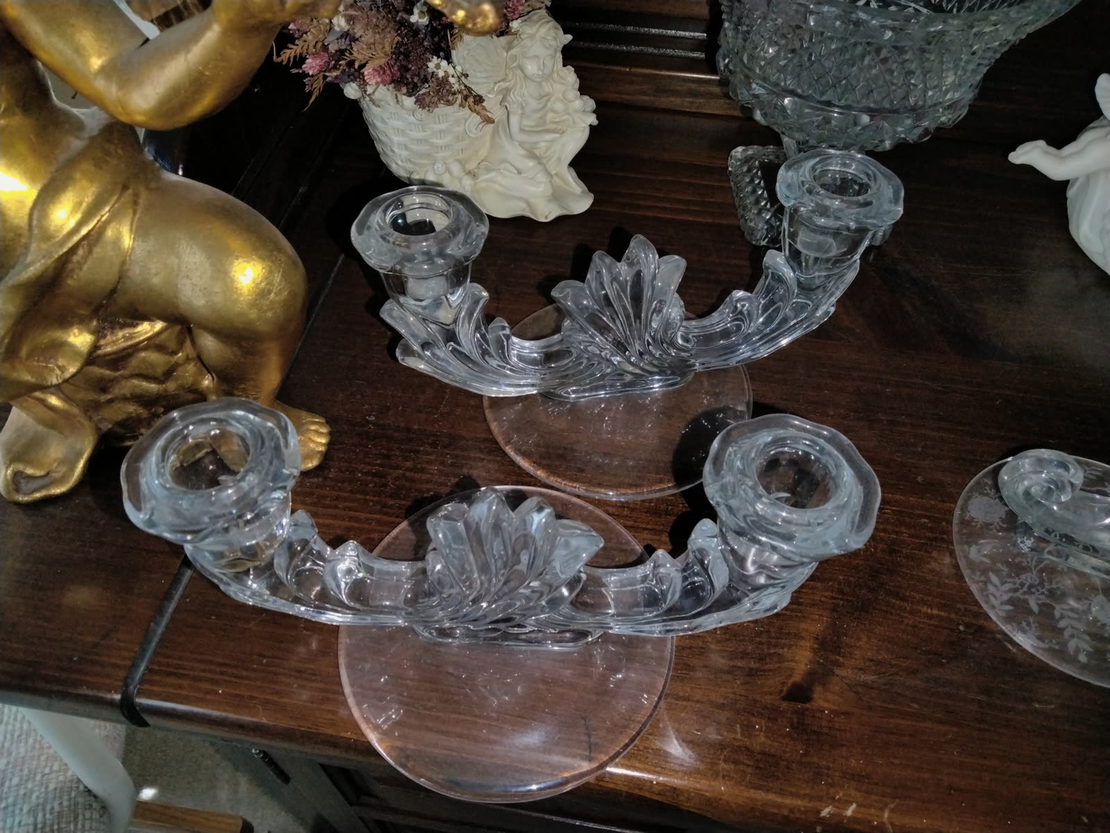 SM-002 Clear Glass Double Candlesticks Pair image 1