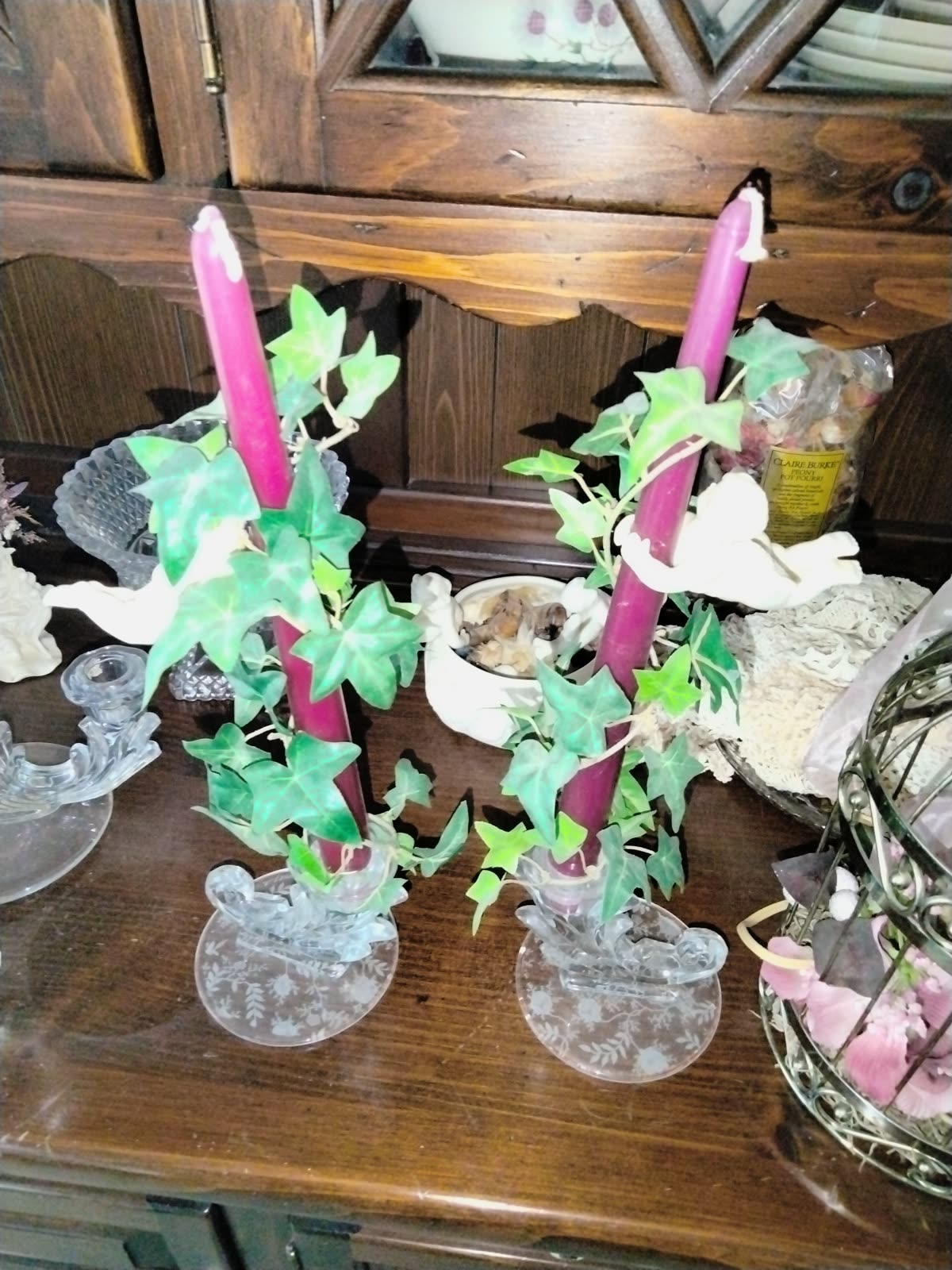 C3-007 Glass Ivy Candle Holders (pair) image 1