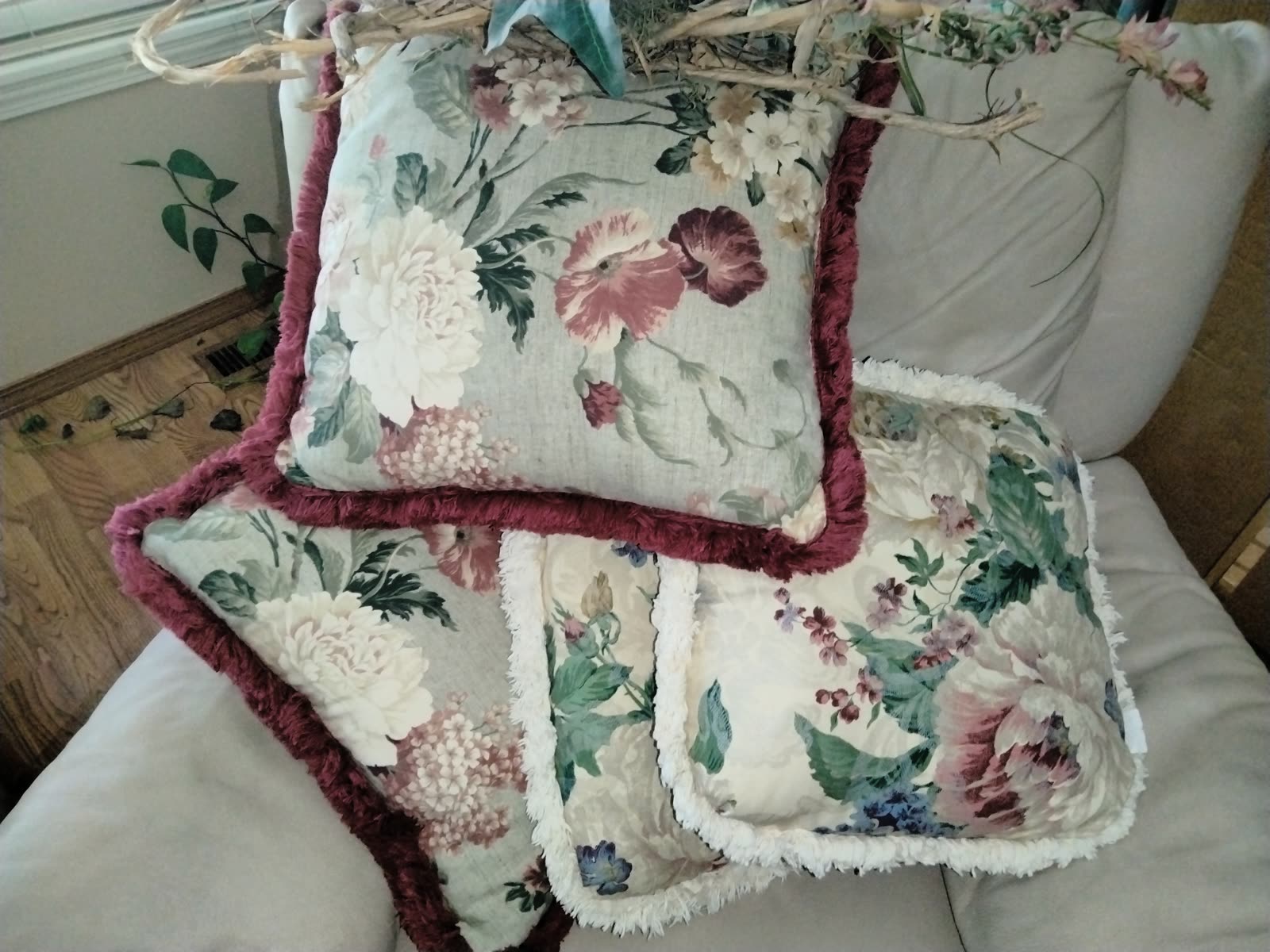 MS-002 Floral Throw Pillows And Fabric Lot image 1