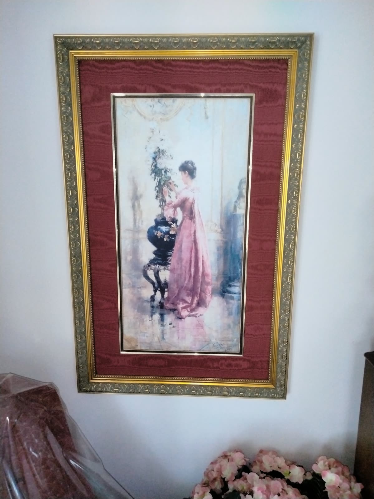 PI-007 Tall Framed Print Of Woman In Pink Dress image 1